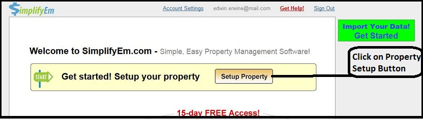 Property Setup Screen